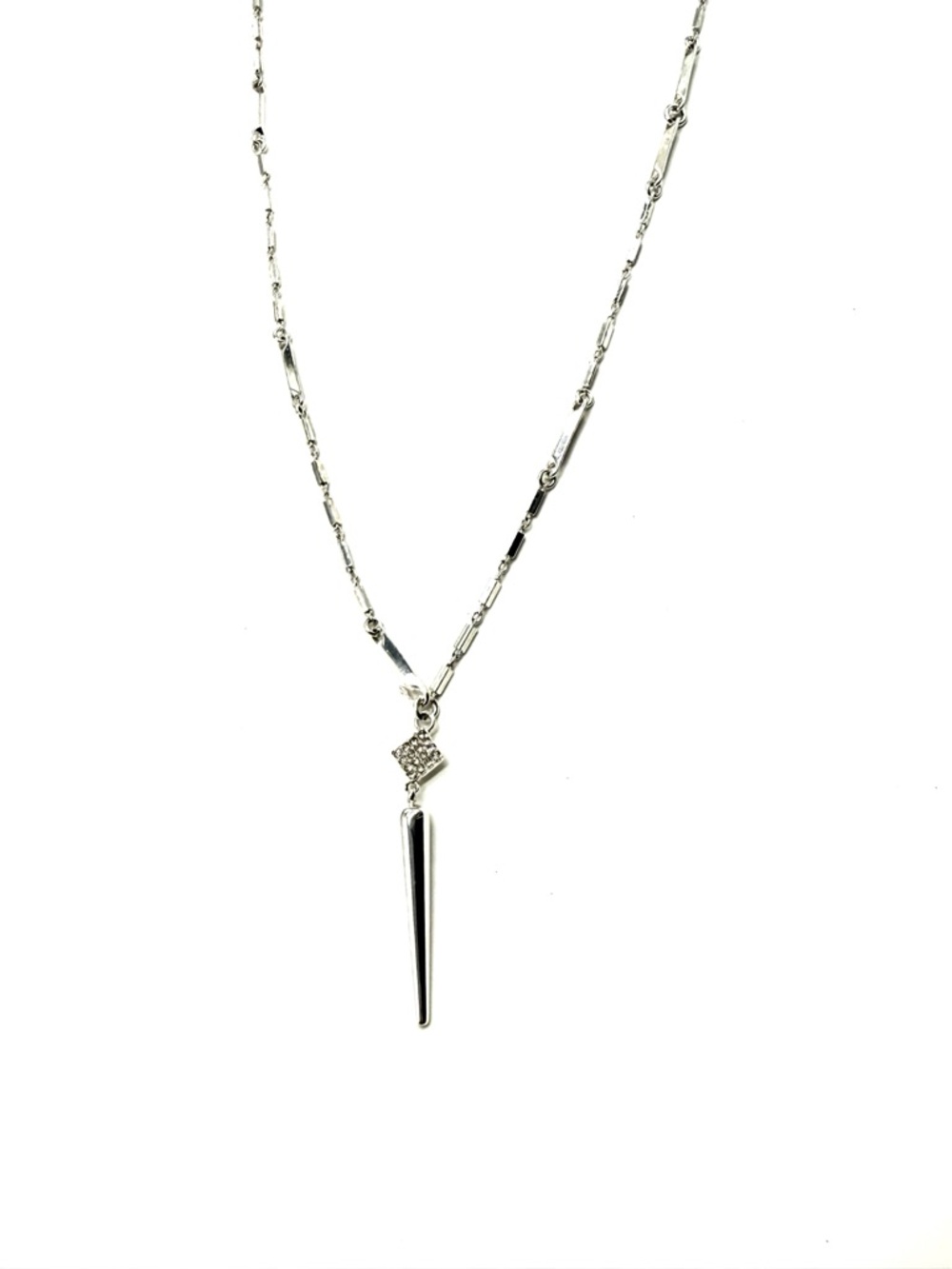 Silver Tone Rhinestone Necklace Bar & Link Chain Rhinestone Encrusted Y2K